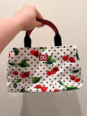 Dolce & Gabbana White Canvas Mini Bag with Red Cherry Print